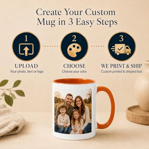 Personalized Custom Photo Coffee Mug, Text or Logo, 11 oz, Orange - Image 4
