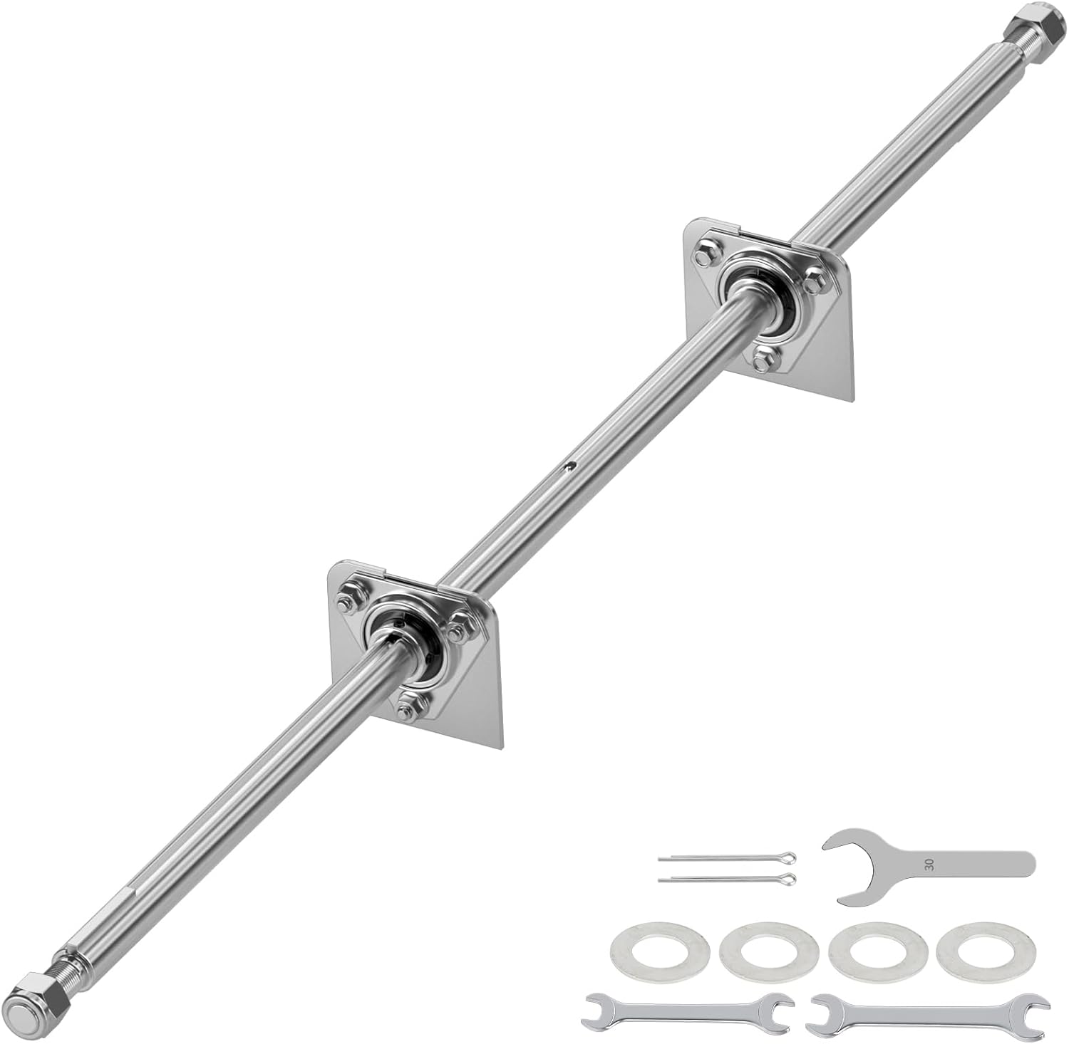 Heavy Duty DIY Steel 44" Go Kart Live Axle Kit 1" Diameter 3/4" Step Down 3/4-16" Fine Thread Ends 1/4" Keyway Replacement for Go Kart Cart ATV Quads Dune Buggies with Rear Axle Bearing Kit