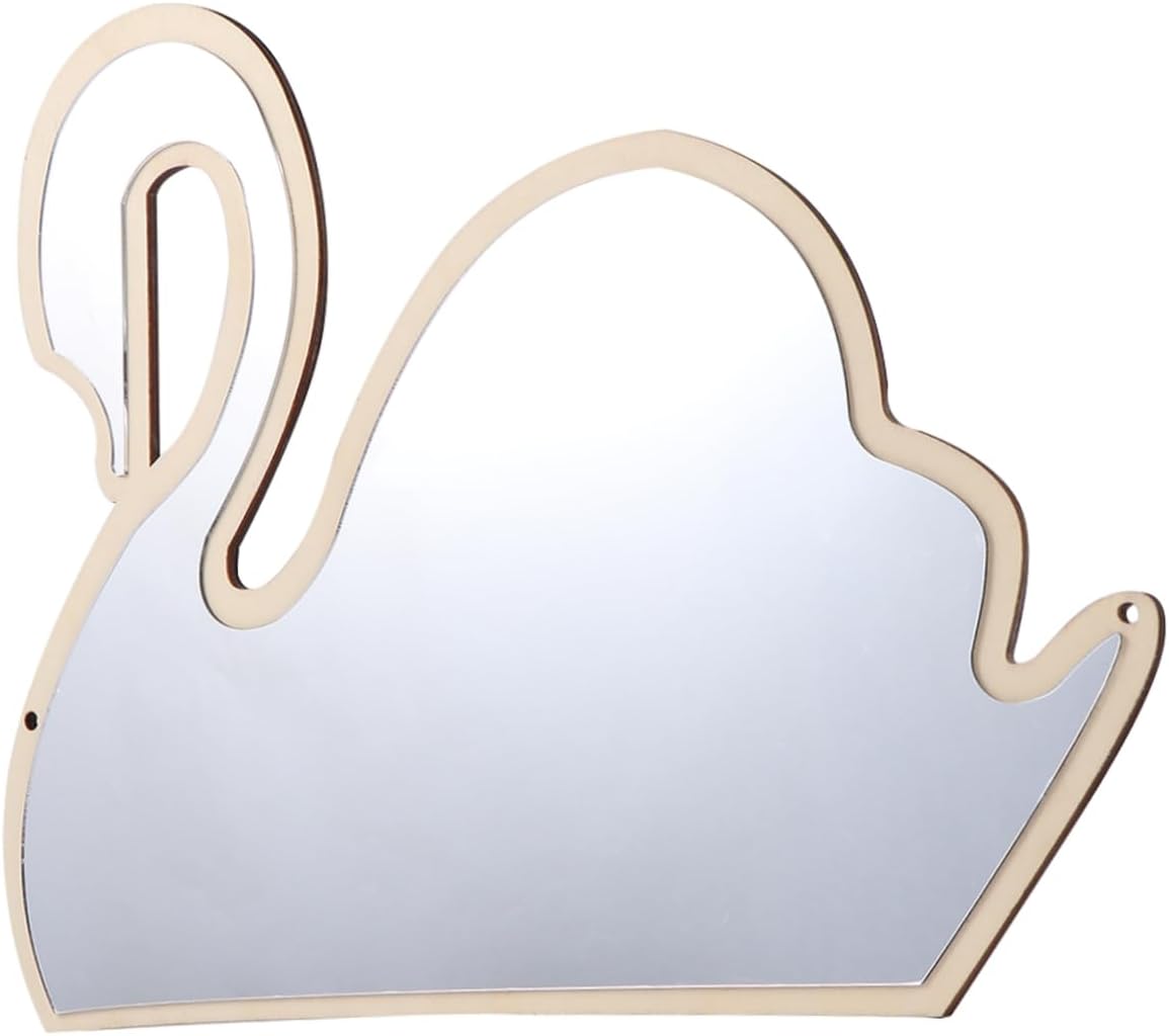 Unomor Decorative Wooden Swan-Shaped Mirror for Boy Girl Room Non-breakable Design Easy to Install Nursery Decoration Khaki Cute Addition to Space