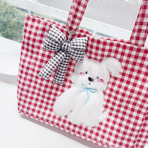 Image of Pink Bow Keychain Bag Charms Y2K Bowknot Plaid Keychains Coquette Aesthetic Purse Handbag Backpacks Charms (Black)