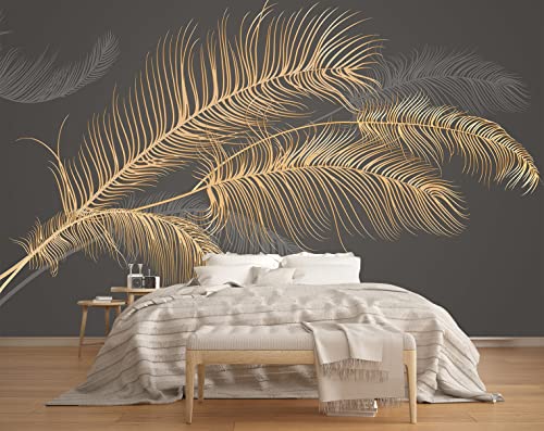 MFWFM Black and Gold Feather Wallpaper Huge Banana Leaf Mural Wallpaper for Bedroom Living Room TV Background (Not Peel n' Stick)