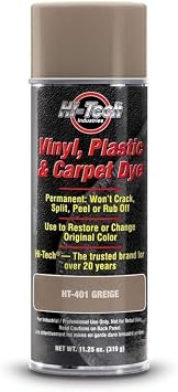 HI-TECH Vinyl, Plastic, Carpet & Upholstery Dye Flexible Automotive Fabric & Leather Paint Permanent Color Coat, Wont Crack or Peel Fast Drying Interior Restoration Spray Greige, 1 Pack