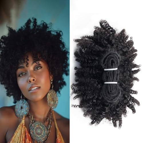 Afro Kinky Curly Human Hair Bundles 4B 4C 1 Bundle 100g Brazilian Remy Human Hair Extensions, Natural Black Curly Hair Weave for Black Women, No Tangle Soft Thick Hair Bundles (Natural black, 14inch)