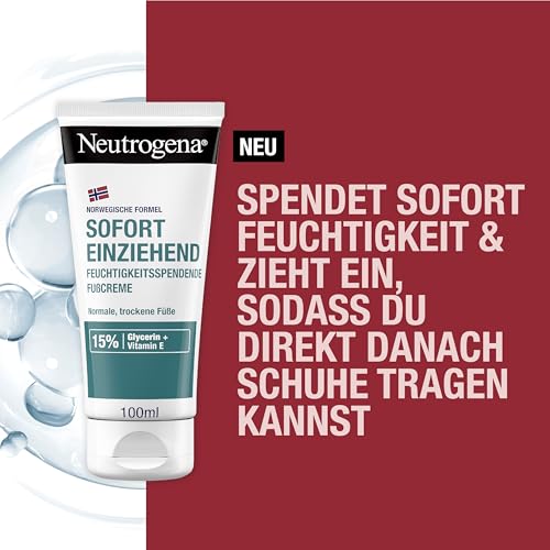 Neutrogena Sofort einziehende Fußcreme, feuchtigkeitsspendende Fußpflege Creme mit 15% Glycerin + Vitamin E, Norwegische Formel Feuchtigkeitscreme für normale & trockene Füße (100 ml) – Bild 3