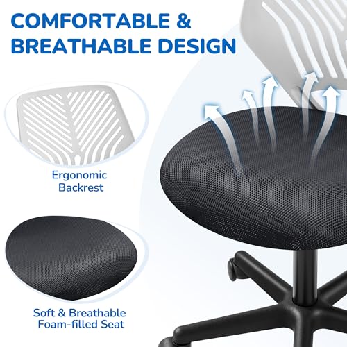 Image of Yaheetech Small Desk Chair, Armless Adjustable Swivel Seat, Dark Grey | Padded mesh seat and ventilated resin back, compact armless frame rolls and adjusts for study and small desks, holds 300 lb.