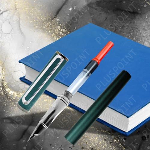 Image of PLUSPOINT Stainless Steel Fountain Pen Stunning Luxury Pen with Metallic Green Finish, Iridium Nib, Pen Gift for Men & Women, Professional, Executive Office, Nice Designer Pens for kids