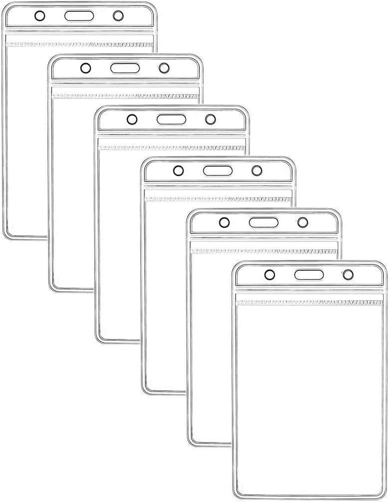 Vertical ID Badge Holders Sealable Waterproof Clear Plastic Holder, Fits RFID/Proximity/Badge Swipe Cards or Credit Card (6Pcs, Vertical)