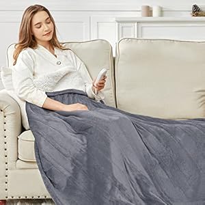 HomeMate Heated Blanket Electric Throw – 50″x60″ Heating Blanket Throw 4 Hours Auto-Off 5 Heat Levels Heat Blanket Over-Heat Protection Flannel Sherpa Heater Blanket Electric ETL Certification