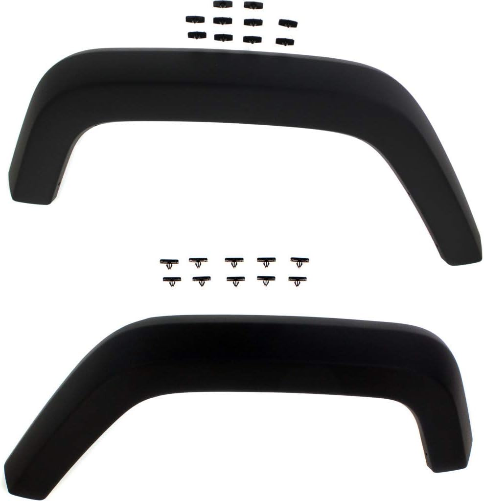 For Jeep Wrangler Fender Flare 2007-2017 Driver and Passenger Side Pair/Set | Rear | Textured Black | Plastic | CH1768107, CH1769107 | 5KF17RXFAE, 5KF16RXFAE