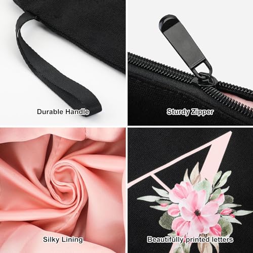 Image of Vavabox A-Z Personalized Makeup Bag, Birthday Gifts for Women Mom, Gifts for Best Friend, Bride Bridesmaid Cosmetic bag (P, 04-Black Set)