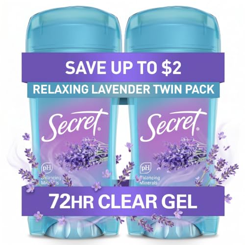 Image of Secret Fresh Antiperspirant Deodorant for Women, 72hr Breathable Sweat & Odor Protection, Instant Freshness & Gentle, PH Balancing Minerals, Clear Gel, Relaxing Lavender Scent, 2.6 oz (Pack of 2)