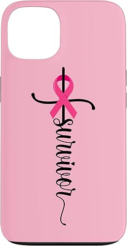 iPhone 13 Survivor Christian Cross Warrior Rosa Ribbon Estuche de cáncer de mama
