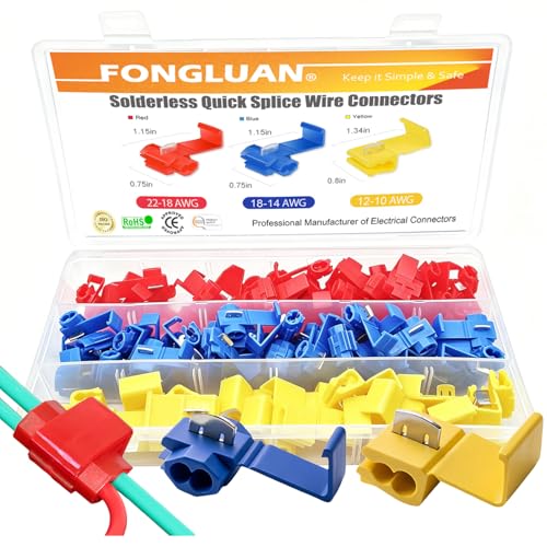 FONGLUAN 125pcs Solderless Quick Splice Wire Connectors,22-10 Gauge Lock Snap Electrical Wire Crimp Terminals Connector Assortment Set