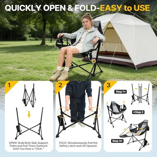 ZENPETIO Silla de Camping Hamaca con Reposapiés, Silla Plegable Mecedora Capacidad 500lbs miniatura 6