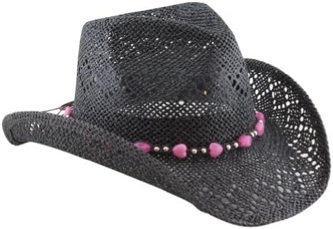 Vamuss Straw Cowboy Hat for Women with Beaded Trim and Shapeable Brim