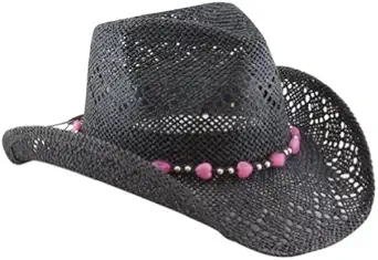 Vamuss Straw Cowboy Hat for Women with Beaded Trim and Shapeable Brim
