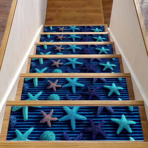 Tapis d'escalier antidérapants réutilisables 20x76cm bleu turquoise et marine