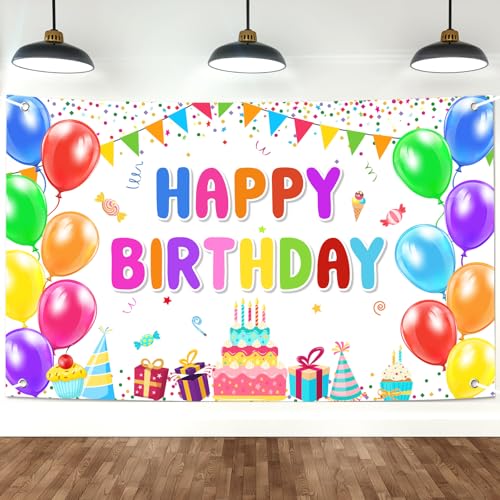 Image of Happy Birthday Banner Backdrop Decorations Flag Outdoor 71x44 Inch,Colorful Rainbow Birthday Bunting for Boys Girls Indoor Home Party Supplies,Yard Sign Photography Background