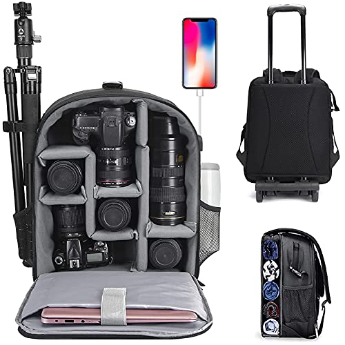 Caden camera backpack trolley case with 15.6 inch laptop compartm…