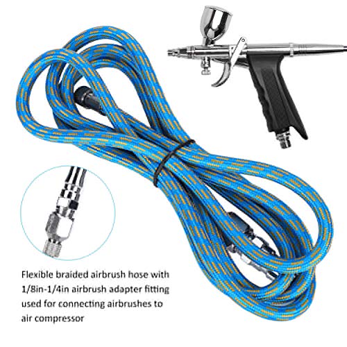 Airbrush Hose 6 Foot Nylon Braided Air Hose Standard 1/8" - 1/4" Size with Adapter Fitting on Both Ends, Black/White - Image 3