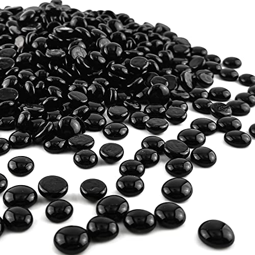 CYS EXCEL 5LBS Black Glass Gemstone Beads Vase Fillers Flat Marble Beads Multiple Color Choices Aquarium Decor Rocks Floral Stones Decorative Mosaic Glass Gem Pebbles
