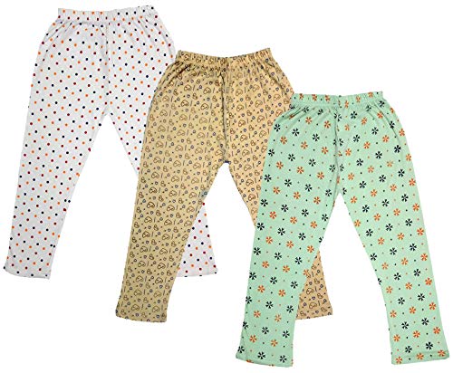 Image of IndiWeaves Girls Printed Cotton Capri Pants for Summer (Green,Beige,White1, 4-5 Years) Pack of 3