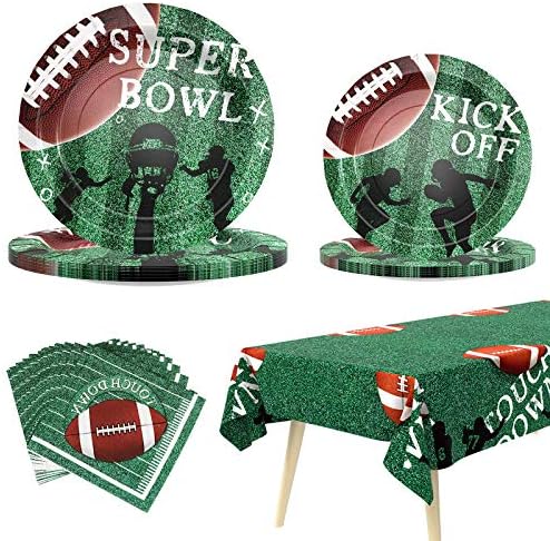Football Party Supplies Super Bowl Decorations Super Bowl Party Supplies Includes Paper Plates Napkin and Tablecloth Serves 24