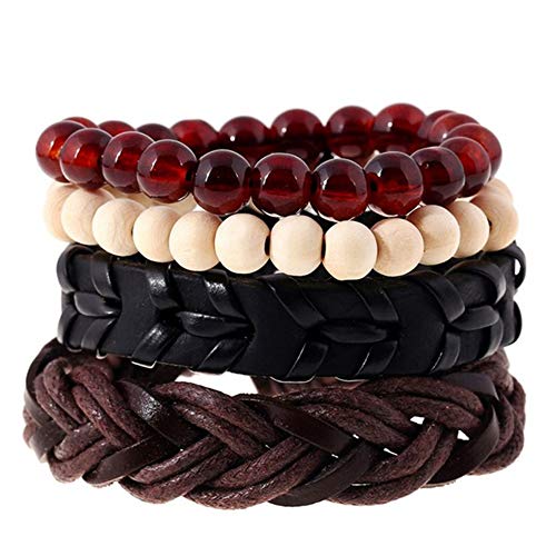 Preisvergleich Produktbild GUXINHOME Geflochtene Lederarmbänder für Männer Frauen Glas Perlen Armbänder Wrap Einstellbar