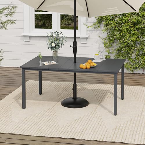 Image of VICLLAX Outdoor Table for 6, Metal Patio Dining Table with Umbrella Hole for Garden Lawn Deck Backyard, Dark Grey Tabletop