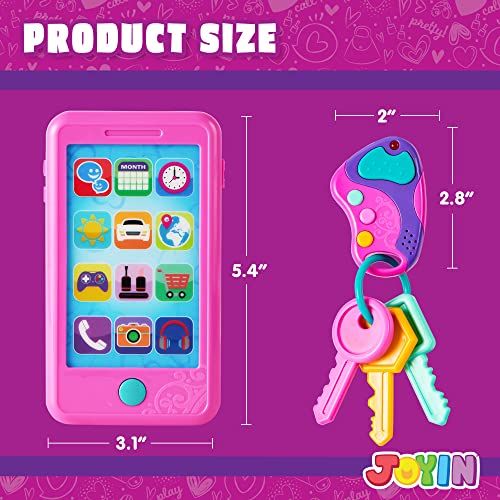 JOYIN Pretend Kids Phone, Learning Toy Phone Set (4-in-1),Kids Cellphone, Keyfob Key Toy, Driver's License, and Debit Card, Car Sounds,Phrases and Music,Girls Boys Birthday Gifts for Kids 1-3, Pink - image 6