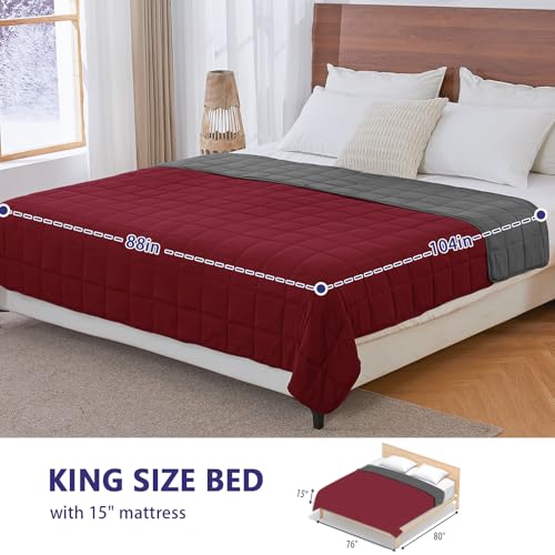 Image of yescool Weighted Blanket for Adults (20 lbs, 88 inch x 104 inch, Red Grey) Cooling Heavy Blanket for Sleeping Perfect for 190-210 lbs, Queen Size Breathable Blanket with Premium Glass Bead, Machine Washable