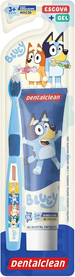 Dentalclean Gel com Flúor + Escova Macia Bluey