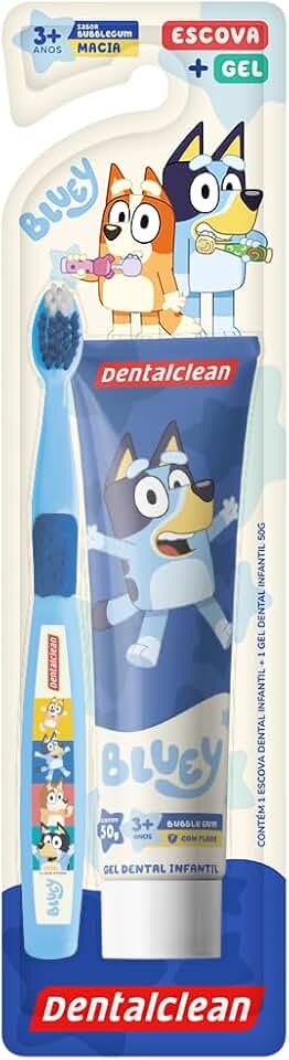 Dentalclean Gel com Flúor + Escova Macia Bluey