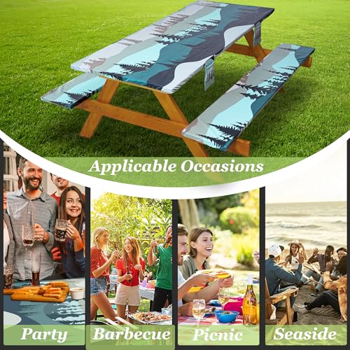 Fitted Picnic Table Cover with Bench Covers Waterproof Elastic Edges Rectangle Patio Tablecloth Outdoor Camping Essentials Stuff Rv Accessories Summer Trip Travel Supplies Party Camper Gifts, 6 ft by Wrakus - Used condition - Image 5