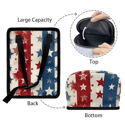 Image of Talayituse American Flag Star Print Car Trash Can Portable Auto Garbage Bin Multifunctional Vehicle Interior Accessories with Adjustable Straps 4th of July Decor Universal Fit Truck SUV Sedan
