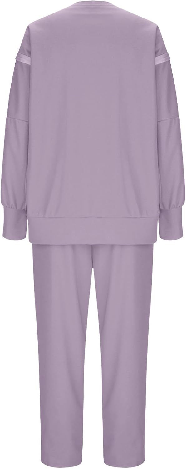 HGps8w Women's 2 Piece Tracksuit Outfits Oversized Crewneck Sweatshirt Tunic Tshirt Jogger Pants Fall 2025 Lounge Sets