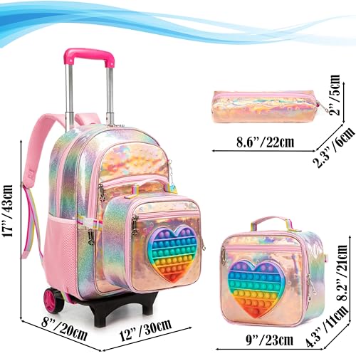 Egchescebo Kids Rolling Toys Love Backpack for Girls Detachable 17" Flamingo Childrens Luggage with Wheels Toddler Travel Suitcase Backpacks Girl Leather Kid Lunch Bookbag Escolares Elementary Golden2