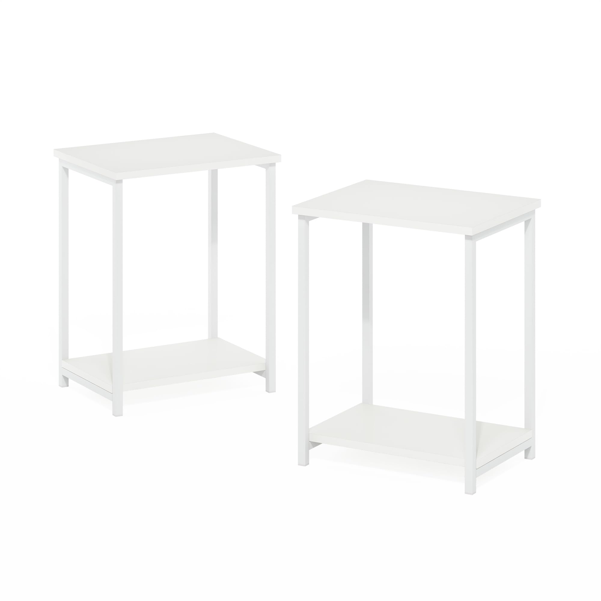 Furinno SIMPLISTIC Tavolino Laterale Set Di 2, Tavolino Da Divano Con Struttura In Metallo A 2 Ripiani Con Ripiano Aperto, Comodino, Bianco