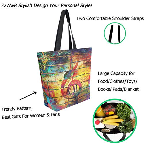Zzwwr Chic Musical Note Art Painting Extra Large Canvas Shoulder Tote Top Handle Bag For Gym Beach Travel Shopping #TOP1