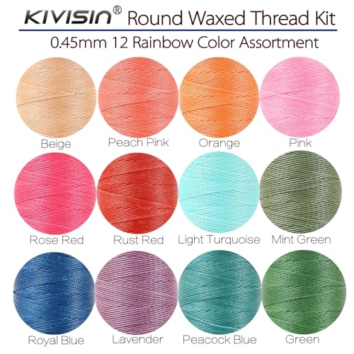 Kivisin Fio encerado vibrante de 0,45 mm, cordão de poliéster de cera fina de 12 x 115 metros para m