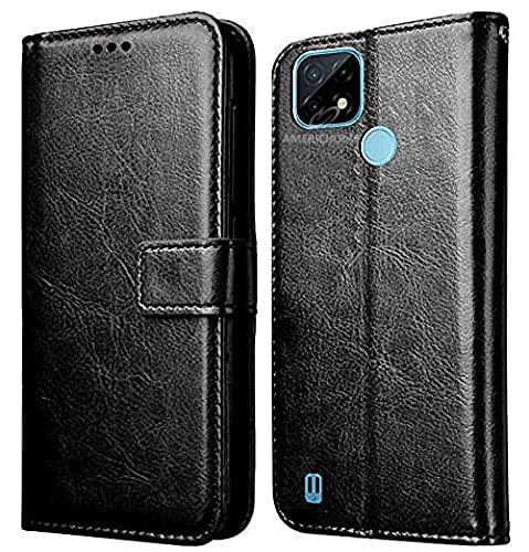 Image of Inside Rubber TPU with Card Pockets Magnetic Closure Protection Compatible with Realme C21, RMX3201 (Black)