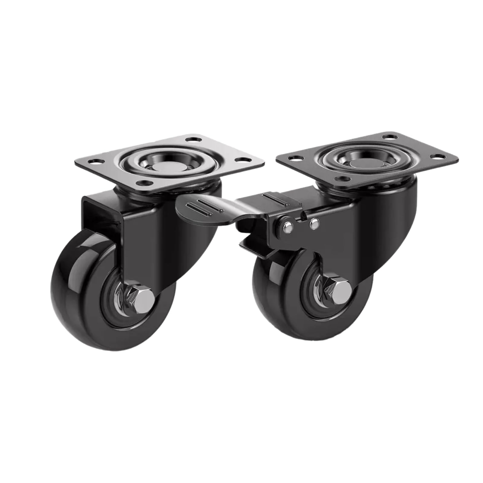 Tiffora Heavy Duty Castor Wheels - Rubbered Trolley Wheels - No Floor Marks Small Caster Wheels for Furniture - Black - 50mm up to 200KG (Pack of 2 (1 with Brake & 1 without Brake))
