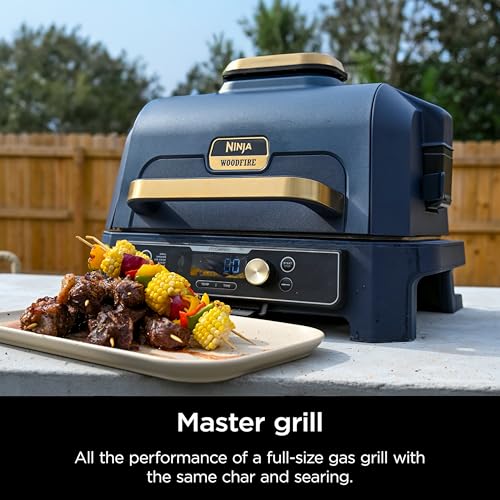 Image of Ninja Woodfire Pro Connect XL Outdoor Grill & Smoker | Bluetooth, App Enabled | 7-in-1 Grill, BBQ Smoker, Outdoor Air Fryer | Woodfire Technology | Built-In Thermometer | Green & Gold | OG951GN2