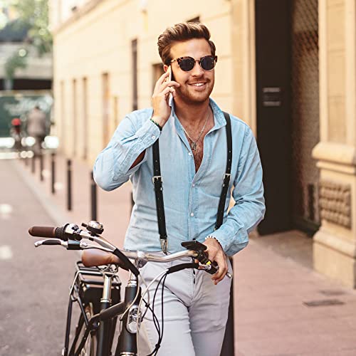 Ringsun Genuine Leather Suspenders For Men, Y Design Leather Suspenders, Adjustable Mens Leather Suspenders Wedding & Party Essentials, Black #TOP4