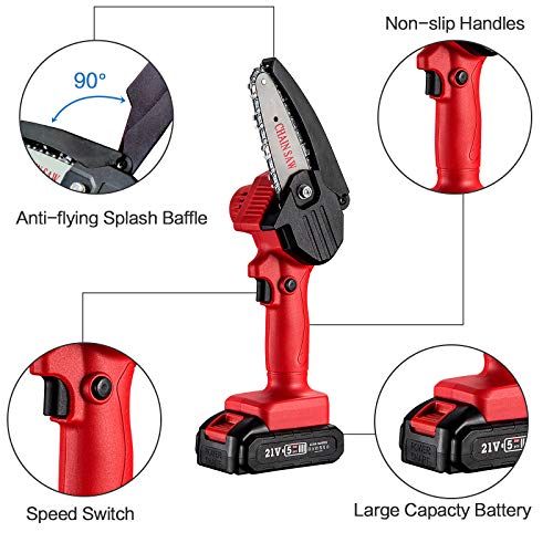 Image of Mini Chainsaw, 4-Inch Cordless Electric Protable Chainsaw With 1Pcs Batteries & Chain Brushless Motor, One-Hand 0.7Kg Lightweight, Pruning Shears Chainsaw For Tree Branch Wood Cutting