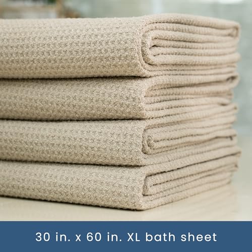 S&T INC. Bath Towels, Premium Waffle Towels for Bathroom, Extra Large, Absorbent Microfiber for Home, Yoga, and Gym, Honeycomb Weave, 30 Inches x 60 Inches, 4 Pack, Beige
