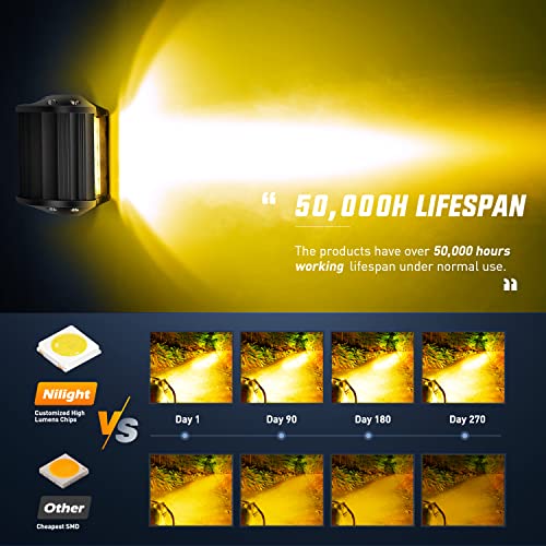 Image of Nilight 2PC 4Inch Amber Led Pods Triple Row 60W Flood Spot Combo Driving Fog Lights with 16AWG Wiring Harness-2 Leads for Offroad Pickup Trucks Jeep ATV UTV SUV, 2 Years Warranty