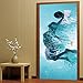 DNFurniture 3D Door Art, Removable Door Decals,Fantasy Blue Character Basketball Landscape 80X200Cm Self-Adhesive Door Mural, Door Sticker For Room Décor, Child Boy Girl Art Door Wall Stickers Mural W