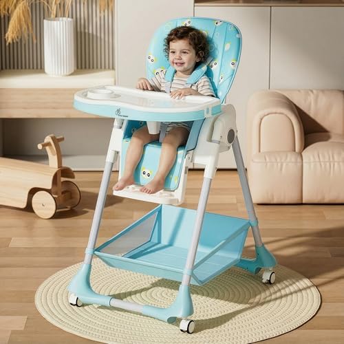 Image of R for Rabbit Marshmallow High Chair for Baby, Position High Chair with 7 Level Height and 3-Recline Modes with Adjustable Footrest, 6 Months to 5 Years (Green)