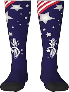 HILLBACK Bass-Clef-Headstock-Bass-Guitar-Gifts Women Knee High Socks Long Socks Thigh High Socks Striped Socks High Stockings